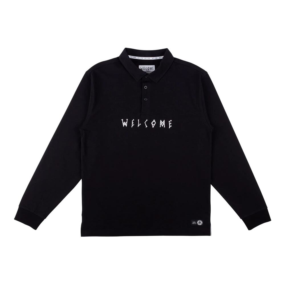 Welcome Skateboards Black Long Sleeve Polo Shirt Embroidered Men's XL